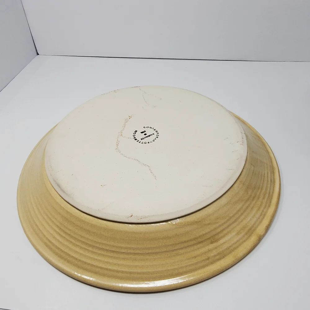 Contemporary Pottery Olive painted large bowl / Platter & Matching Napkin caddy